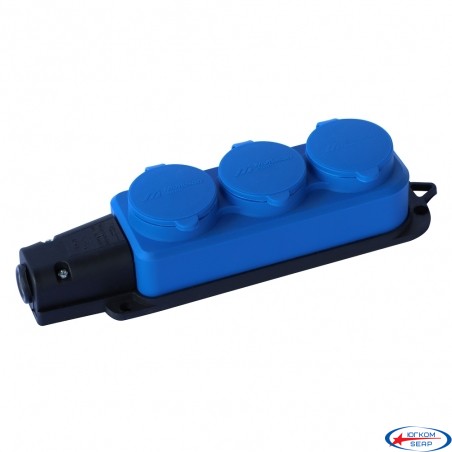 Колодка 3 гнізда з/з, 16А, каучук, (IP44), синя, Mutlusan (010 083 510293)