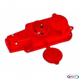 Колодка 2 гнізда з/з, 16А, каучук, (IP44), червона, Mutlusan (010 083 520292)